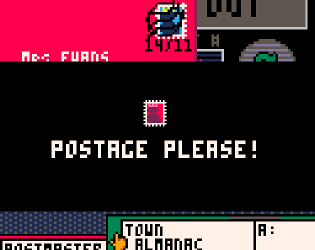 "Postage Please" title text set on background of envelopes