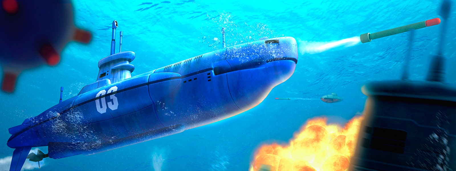 Steel Diver submarine "Blue Shark" launches a torpedo